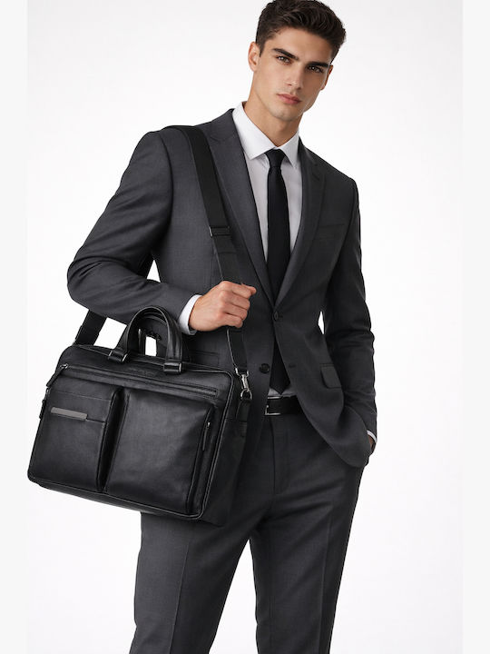 Geantă Bărbătească de Umăr / Tip Crossbody din Piele Neagră