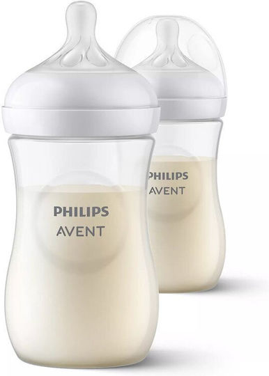 Philips Set Biberoane din Plastic Natural Anti-colici cu Tetină din Silicon pentru 3+ luni Albe 260ml 2 bucăți
