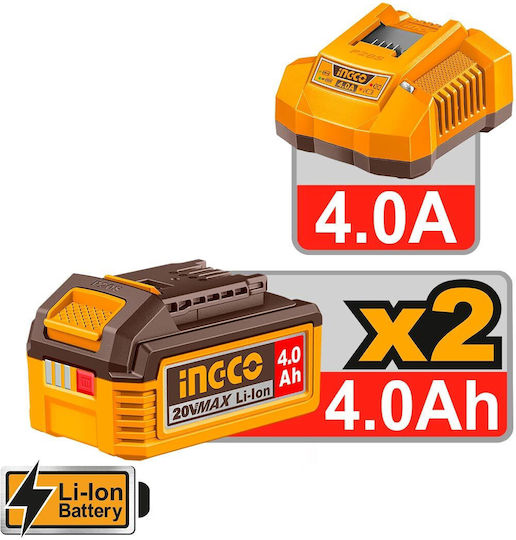 Ingco Battery Tool Set Angle Grinder & Impact Drill Driver 20V with 2 Batteries and Case