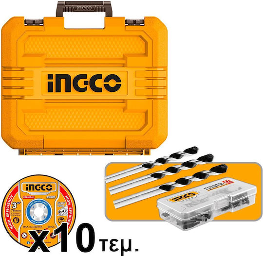 Ingco Battery Tool Set Angle Grinder & Impact Drill Driver 20V with 2 Batteries and Case