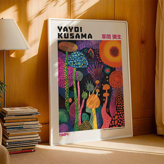 Poster Yayoi Kusama Mushroom Landscape Art 316 21cm X 30cm White Frame PVC