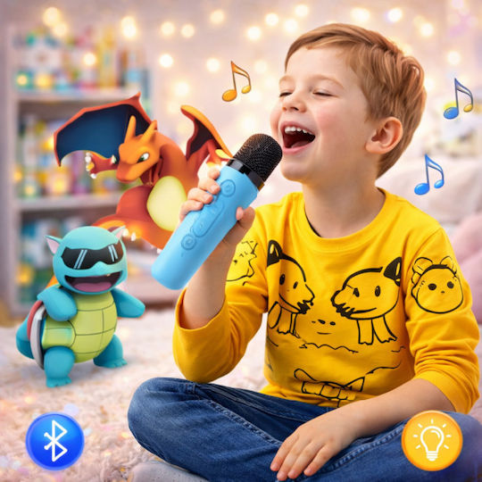 Ηχείο Karaoke με Ασύρματο Μικρόφωνο και Εφέ Φωτισμού Pikachu RZ2134 Μπλε