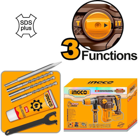 Ingco Κρουστικό Σκαπτικό Πιστολέτο Μπαταρίας Brushless 20V Solo με Υποδοχή SDS Plus CRHLI20286