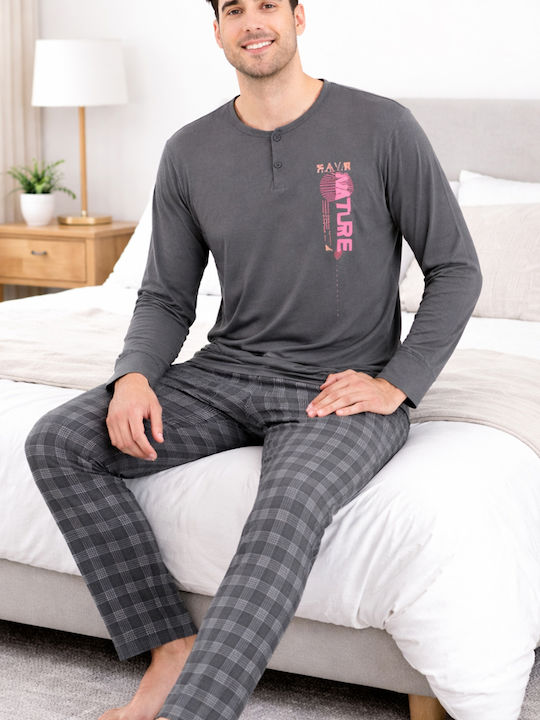 Cool Winter Checked Men's Pyjama Pants Gray