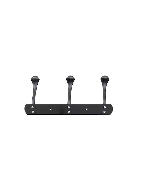 Agățătoare De Perete Metalică Cu 3 Compartimente Neagră 24.5x13cm