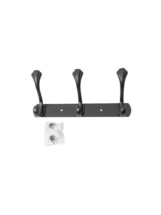 Agățătoare De Perete Metalică Cu 3 Compartimente Neagră 24.5x13cm