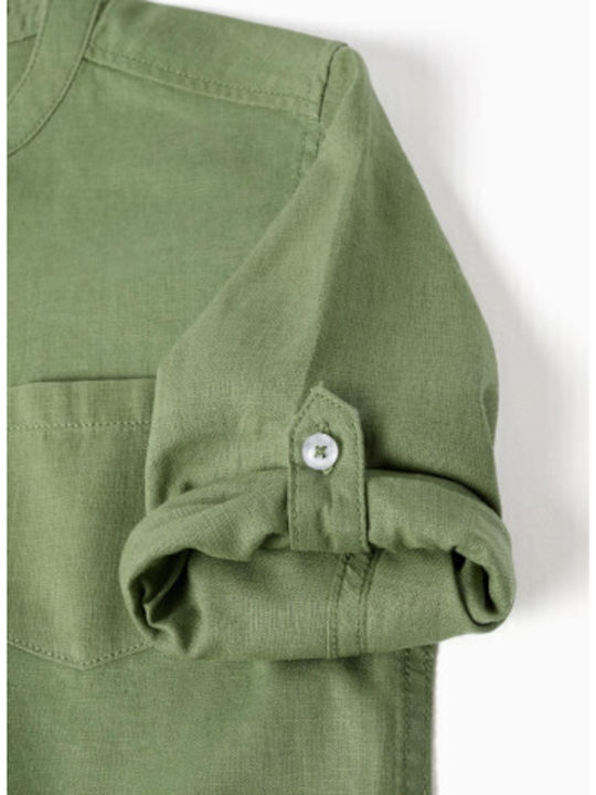 Kinderhemd Langärmelig Leinen Khaki