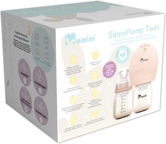 Momini Sippypump Twin Electric Double Breast Pump Battery Pink 210ml