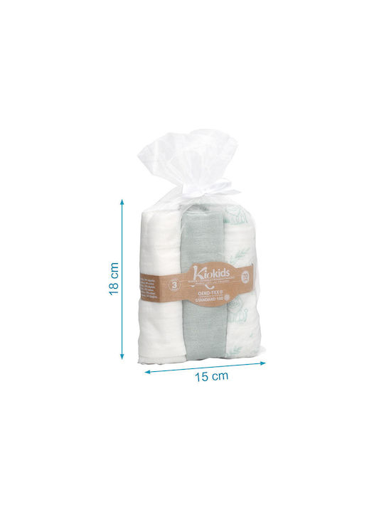 Kiokids Σελτεδάκια από Μουσελίνα Πράσινο 70x70εκ. 3τμχ