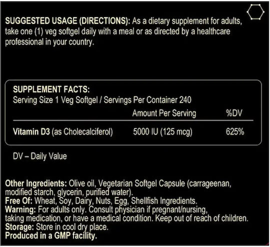 Fuel Up Vitamin D3 for Immune Support & Bone Health 5000iu 240 Softgels