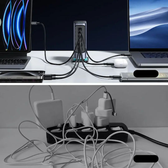 Joyroom Зарядна станция GaN с 2 USB-A и 4 USB-C порта, 65 W Power Delivery, в Сив цвят (JR-TCM02 UK Socket)