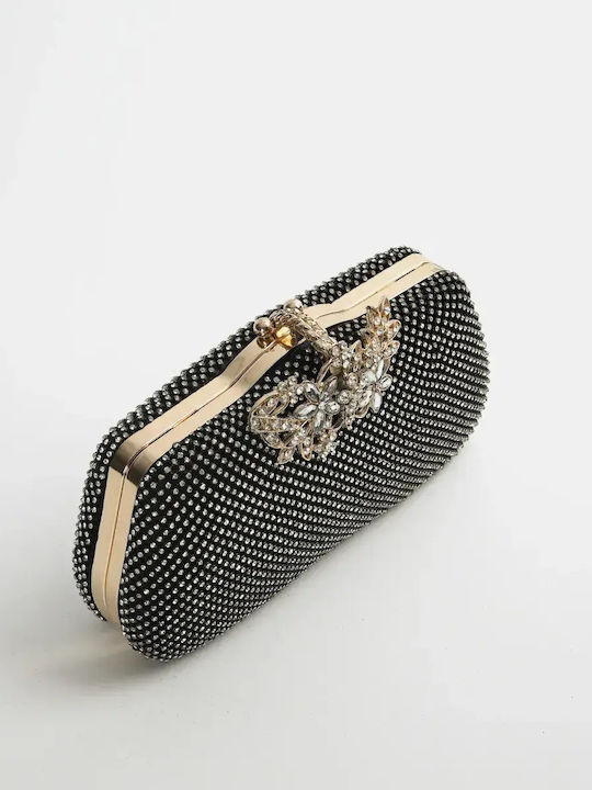 Evening Bag Gold Buckle Strass Black Size One Size Black