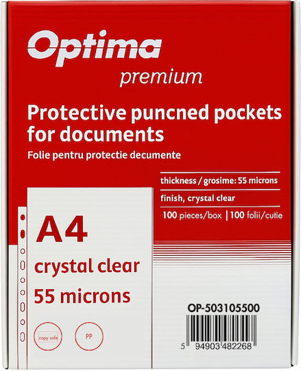 Optima Prod Din Plastic Foi Pentru Legătorie A4 Documente 55 Microni 100 Foițe Cutie Optima Premium Crystal