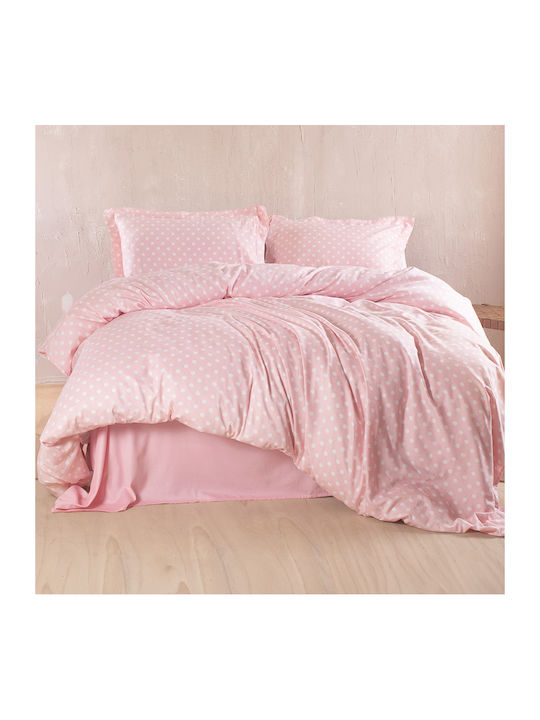 Rythmos Set Cotton Duvet Cover 230x250cm Extra Large with 2 Pillowcases and 2 Bed Sheets Pink