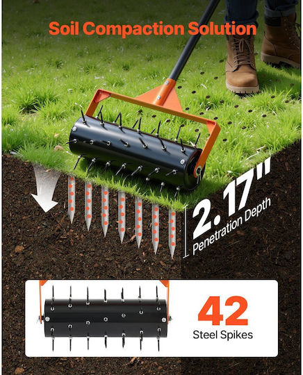 Lawn Aerator Vevor Roller Manual Push 15 Inch 42 Spikes Long Handle 60 Inch Drum Fillable Extra Weight Soil Penetrator Lawn Heavy Duty Compacted Garden Yard Soil