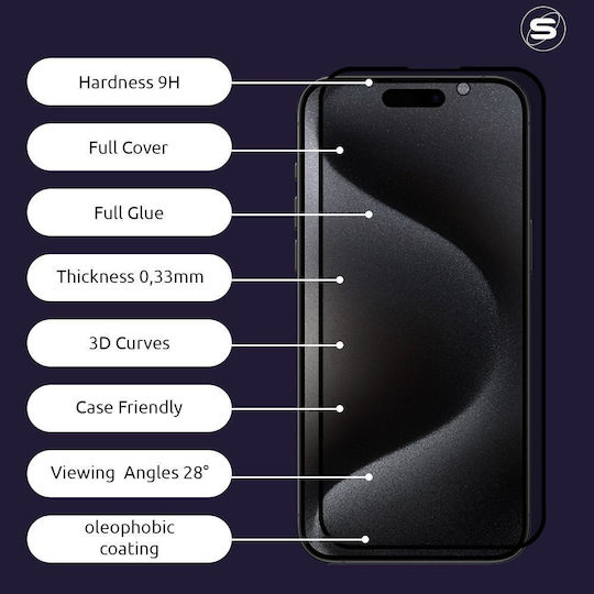 Sonique 3D 0.33мм Пълно Лепило Поверителност Закалено Стъкло Черен (Redmi 14C / Poco C75 Realme C75 4G)