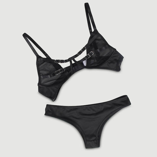 Transparent Fashion Bra Set Without Underwire Mesh Perspective Fashion Bra Set Black