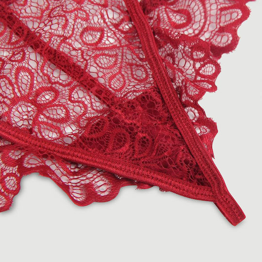 Plus Size Σετ Σουτιέν Δαντέλα & Βαθύ V Exquisite Lace Appeal Deep V Mini Temptation Bra Set Κόκκινο