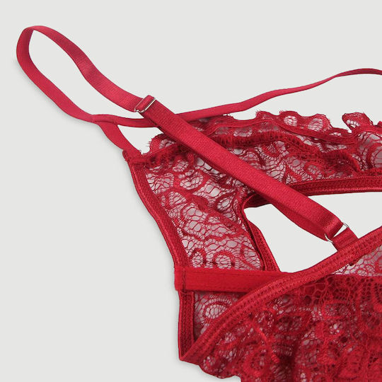 Plus Size Σετ Σουτιέν Δαντέλα & Βαθύ V Exquisite Lace Appeal Deep V Mini Temptation Bra Set Κόκκινο