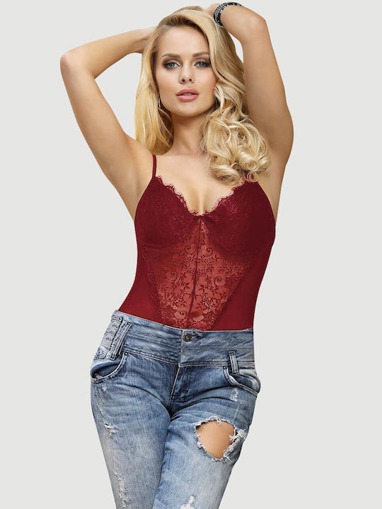 Sexy Bodysuit Open Crotch & Lace Crotchless High Quality Lace Splicing Sexy Teddy Underwire Red