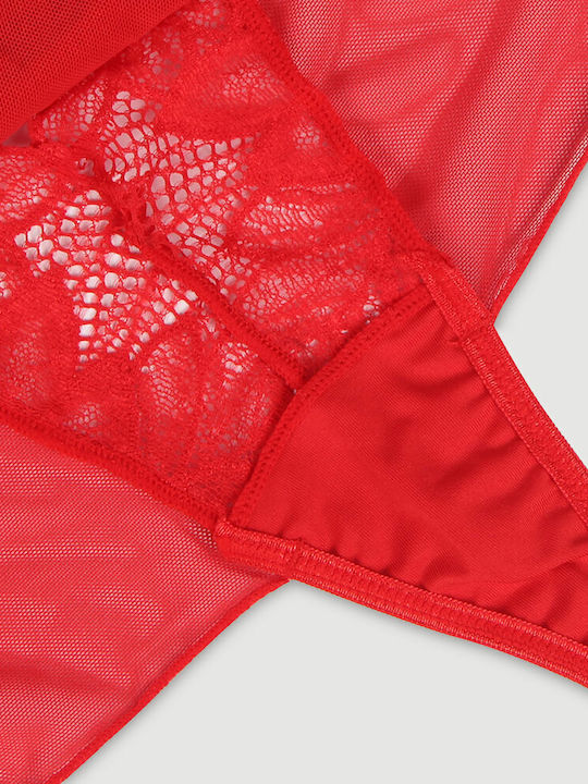 Plus Size Κορμάκι Φόρεμα Sexy Halter Backless Floral Patterns Teddy Lingerie Κόκκινο