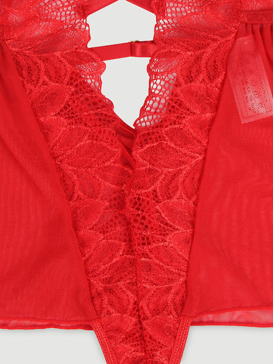 Sexy Bodysuit Dress Sexy Halter Backless Floral Patterns Teddy Lingerie Red