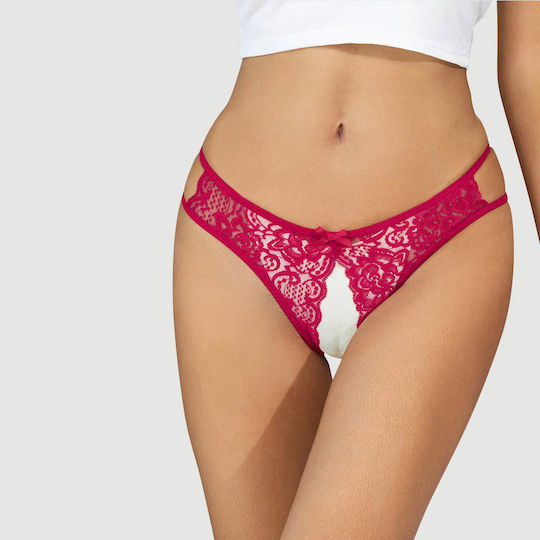 Große Größen Dantelige Slip Offener Schrittfrei & Schleife Spitze Panty Rosa
