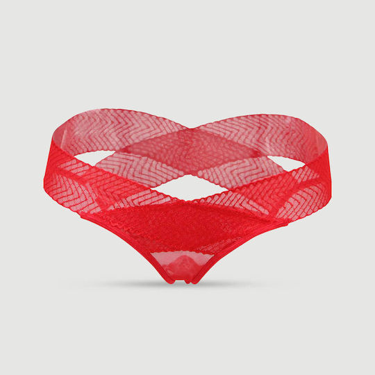 Plus Size Ανοιχτό Κιλοτάκι Hollowed Out Ladies Panty Open Back Κόκκινο