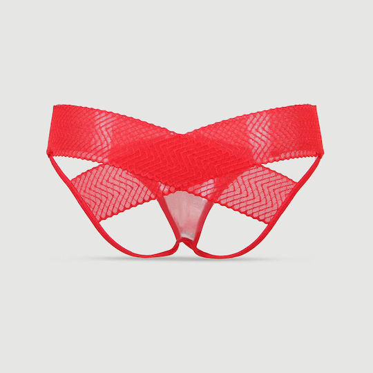 Plus Size Ανοιχτό Κιλοτάκι Hollowed Out Ladies Panty Open Back Κόκκινο