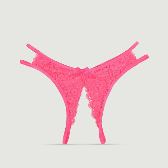 Große Größen Dantelige Slip Offener Schrittfrei & Schleife Spitze Panty Rosa