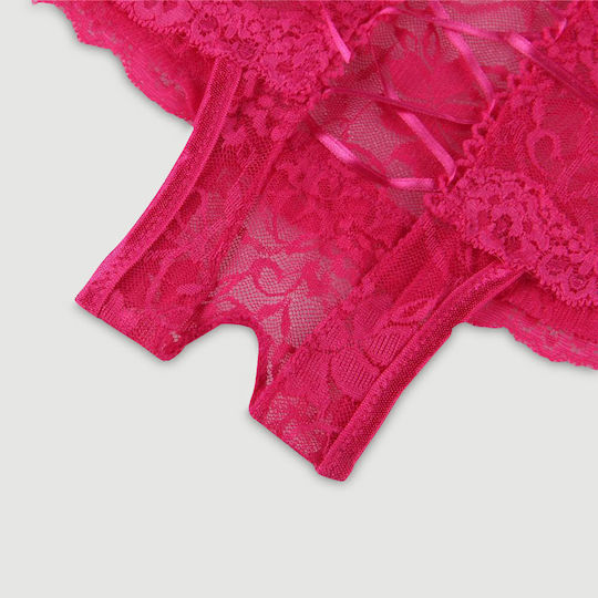 Plus Size Slip Open Crotch & Floral Lace Open Crotch Floral Lace Panty Pink