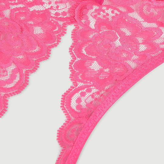 Große Größen Dantelige Slip Offener Schrittfrei & Schleife Spitze Panty Rosa