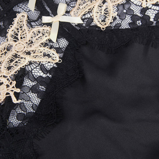 Plus Size Babydoll Crossing Straps And Details On The Back Sexy Floral Decoration Crossing Straps Back Babydoll Black