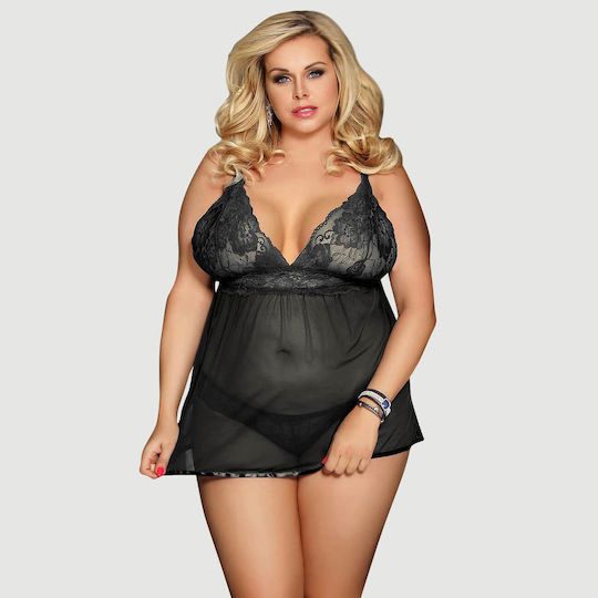 Plus Size Πολυτελές Backless Fly Away Boutique Babydoll Μαύρο