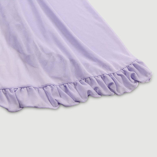 Plus Size Transparent Babydoll Back Slit Embroidery Transparent Mesh Babydoll Purple