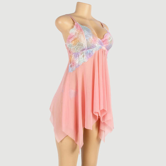 Plus Size Babydoll Διακόσμηση Λουλουδιών Orange Flower Decoration Loose Comfortable Open Front Babydoll Ροζ