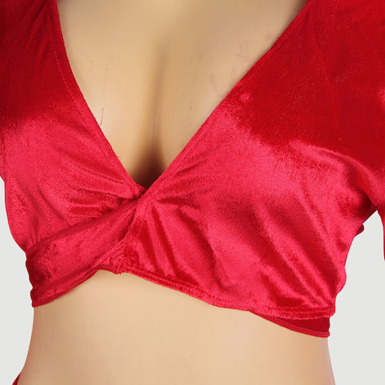 Plus Size Sexy Long Sleeved Christmas Costume Sexy Long Sleeved Tie Up 2 Piece Christmas Suit Red