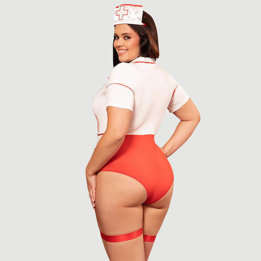 Plus Size Στολή Νοσοκόμας One Piece Bodysuit Zipper Design Decoration Nurse Costume