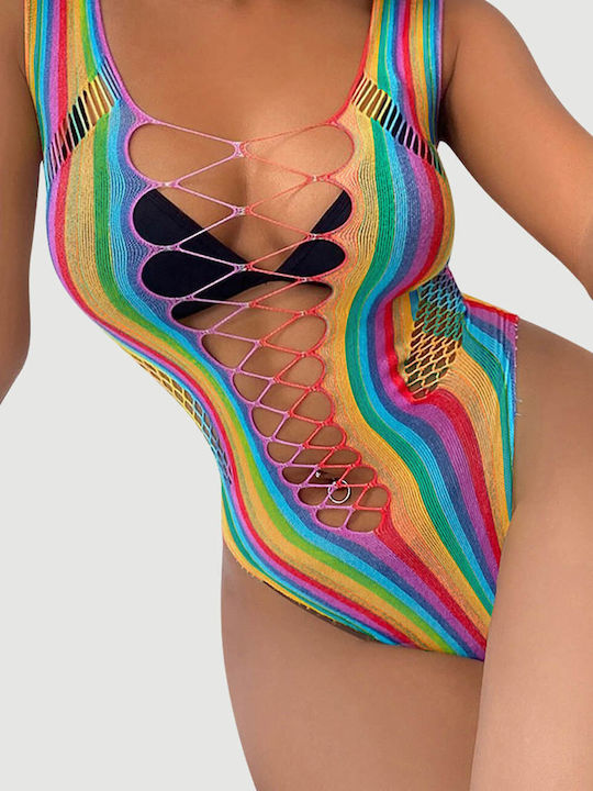 Σέξι Δίχτυ Ιριδίζον Bodystocking Sexy Mesh Rainbow Hollow Out Bodysuit Πολύχρωμο