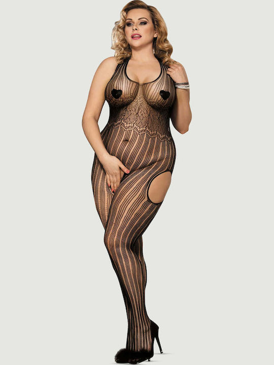 Plus Size Ολόσωμο Καλσόν Mystery Pattern Net Βodystocking Μαύρο