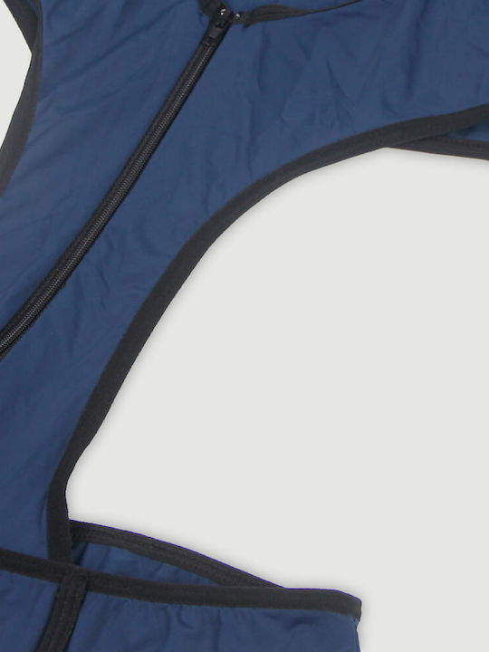 Plus Size Sexy Police Bodystocking V Neck Zipper Front Hollow Out Bodysuit Police Costume Badge Blue