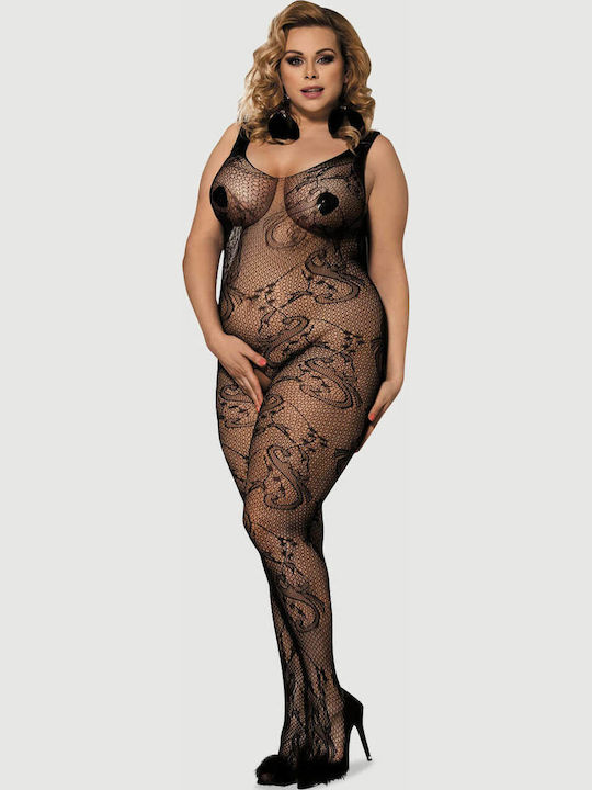 Plus Size Open Sexy Bodystocking Fishnet Crotchless Bodystocking Lacing Black