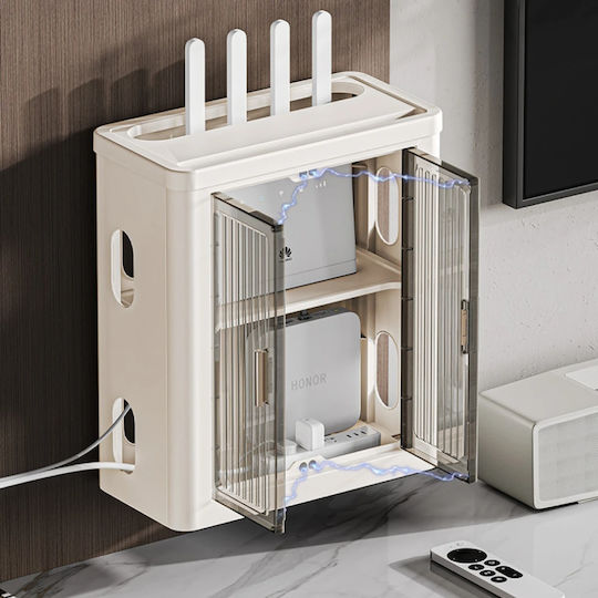 Suport Pliabil Pentru Depozitare Router Wifi Autocolant Dimensiuni 33 Cm X 28 Cm X 14.3 Cm Alb