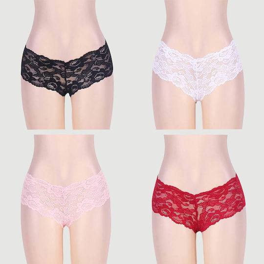 Plus Size Set of 4 Sexy Floral Lace Panties 4 In 1 Box Multicolour