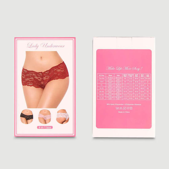 Plus Size Set of 4 Sexy Floral Lace Panties 4 In 1 Box Multicolour