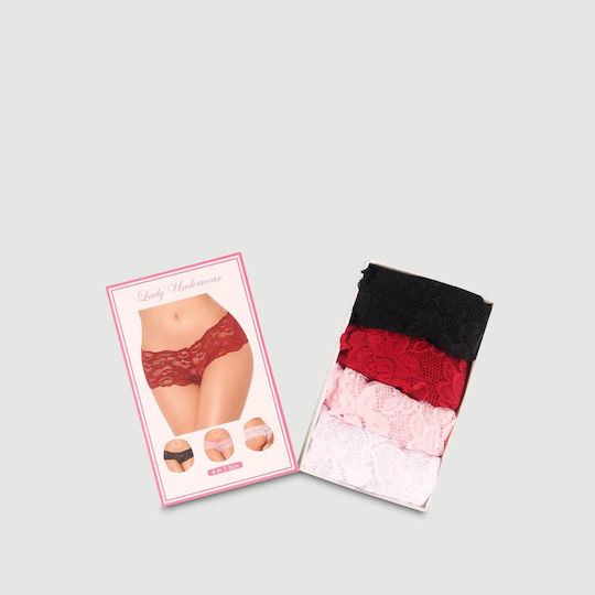 Plus Size Set of 4 Sexy Floral Lace Panties 4 In 1 Box Multicolour