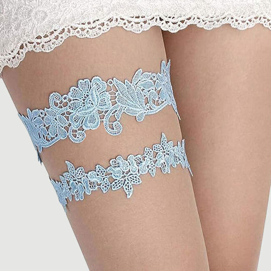 Σέξι Δαντελωτή Καλτσοδέτα Φιογκάκι Floral Lace Bow Leg Ring Μπλε