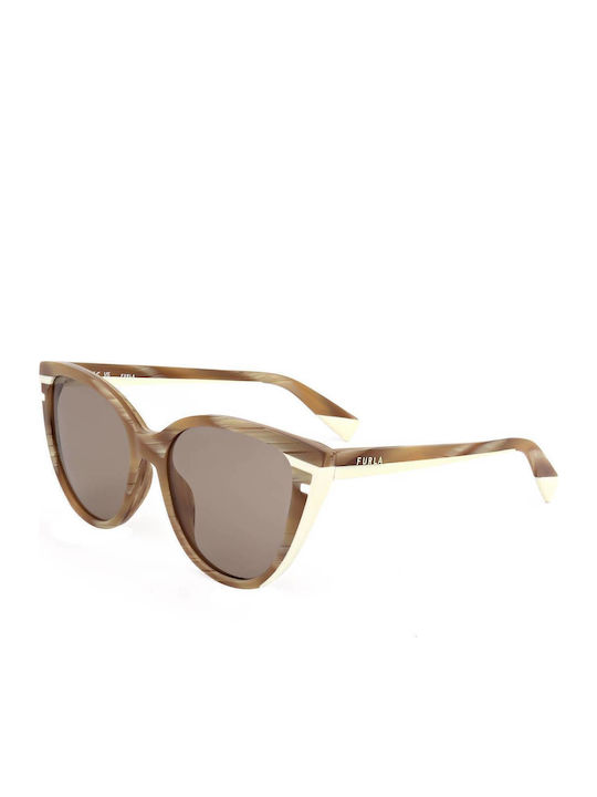 Furla Women's Sunglasses with Brown Tartaruga Plastic Frame and Brown Lens