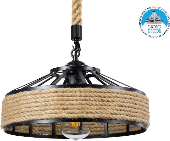 GloboStar Poli Brown Ceiling Light with Rope for E27 Socket 31x31x14cm