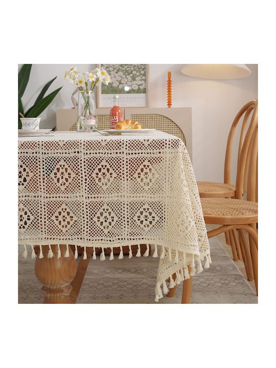 FRIPIA Покривка за маса Памучна Плетена Бежова 140x250см